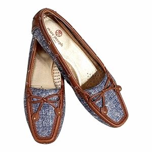 Marc Joseph Cypress Hill Mosaic Loafers Denim Blue Brown Leather Bowtie 10 NWOT